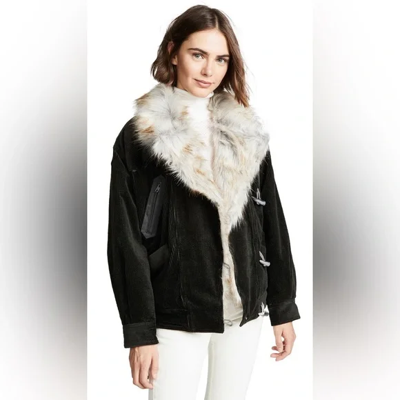 Free People Black Bomber Jacket with Faux Fur Collar - Picture 2 of 16